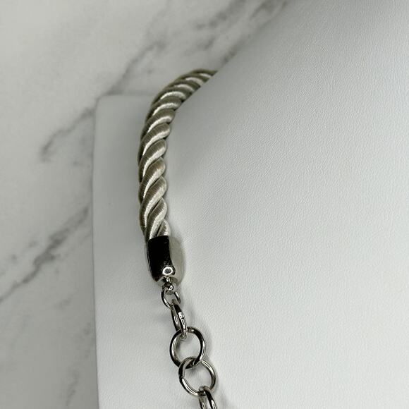 Chico's Rhinestone Cabochon Pendant on Rope and Silver Tone Necklace - Picture 11 of 13